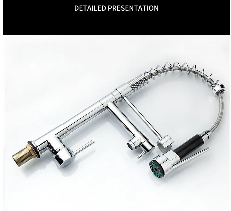 Dual Spout Handles Pull Down Deck Mounted Kitchen Sink Faucet