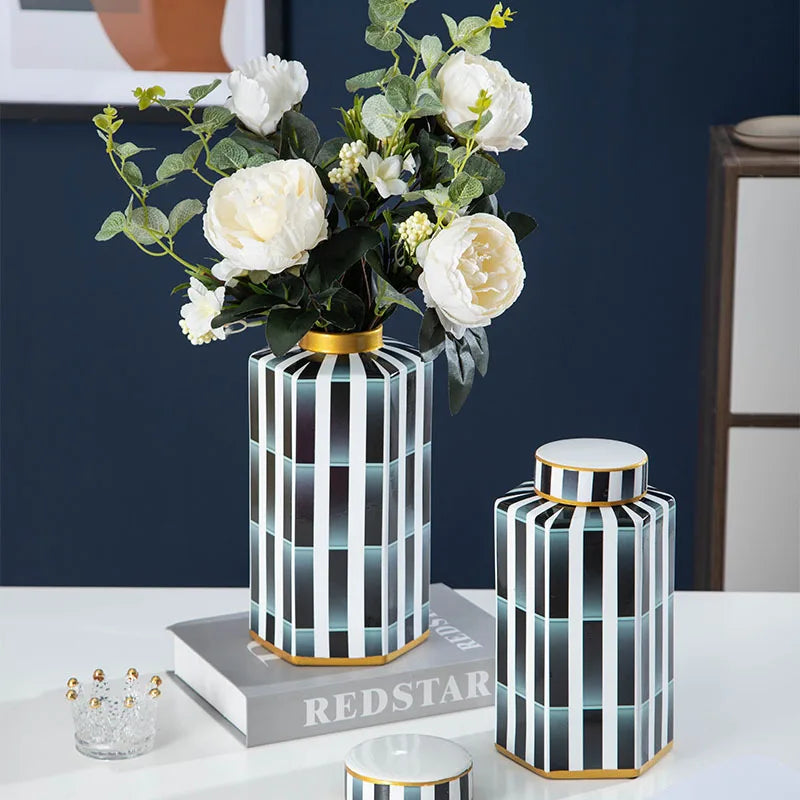 Hexagonal Striped Grid Pot Modern Minimalist Vase