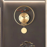 Wall Clock with Pendulum Golden Metal Bird Decoration