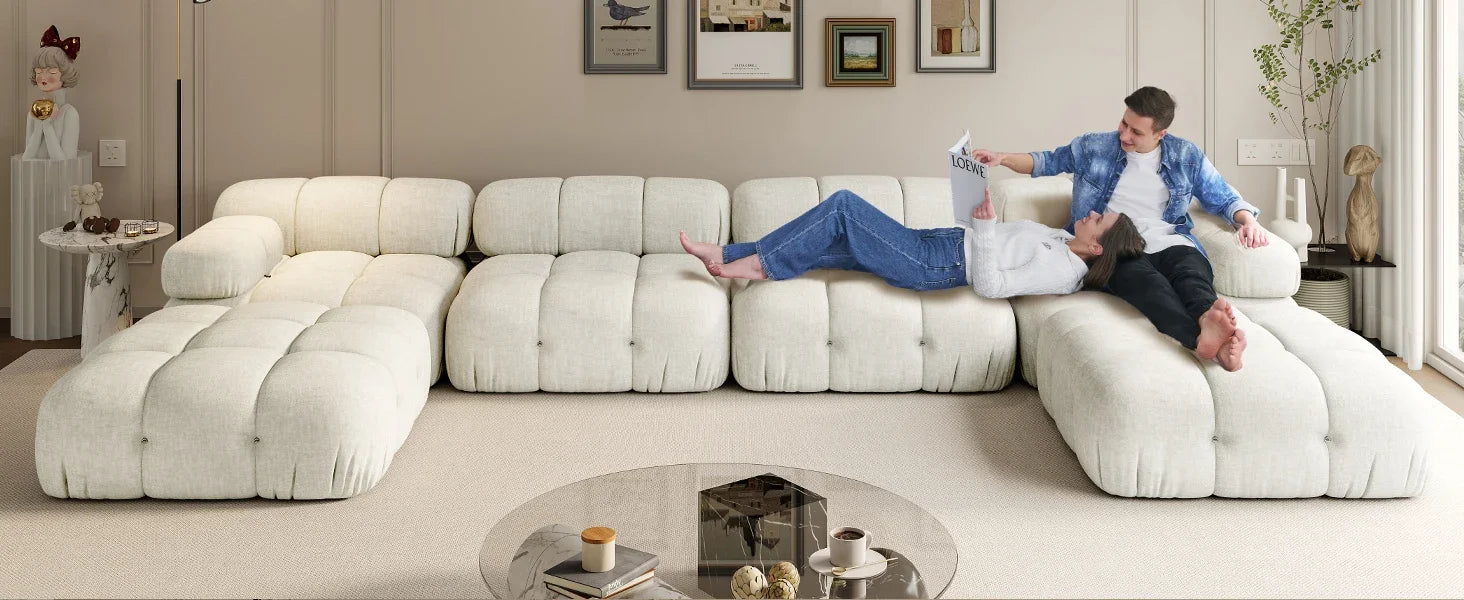L Shaped Modular Compression Sectional Ottoman 4 Seater Sofa