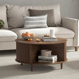 Wood Round Storage Modern Sliding Cabinet Coffee Table