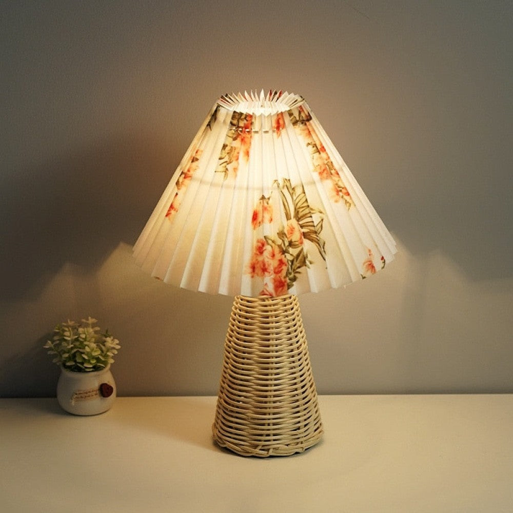 Pleated Rattan Dimmable Table Lamp