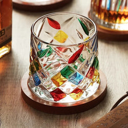 Crystal Whiskey Glass Creative Rotating Wooden Cupholder