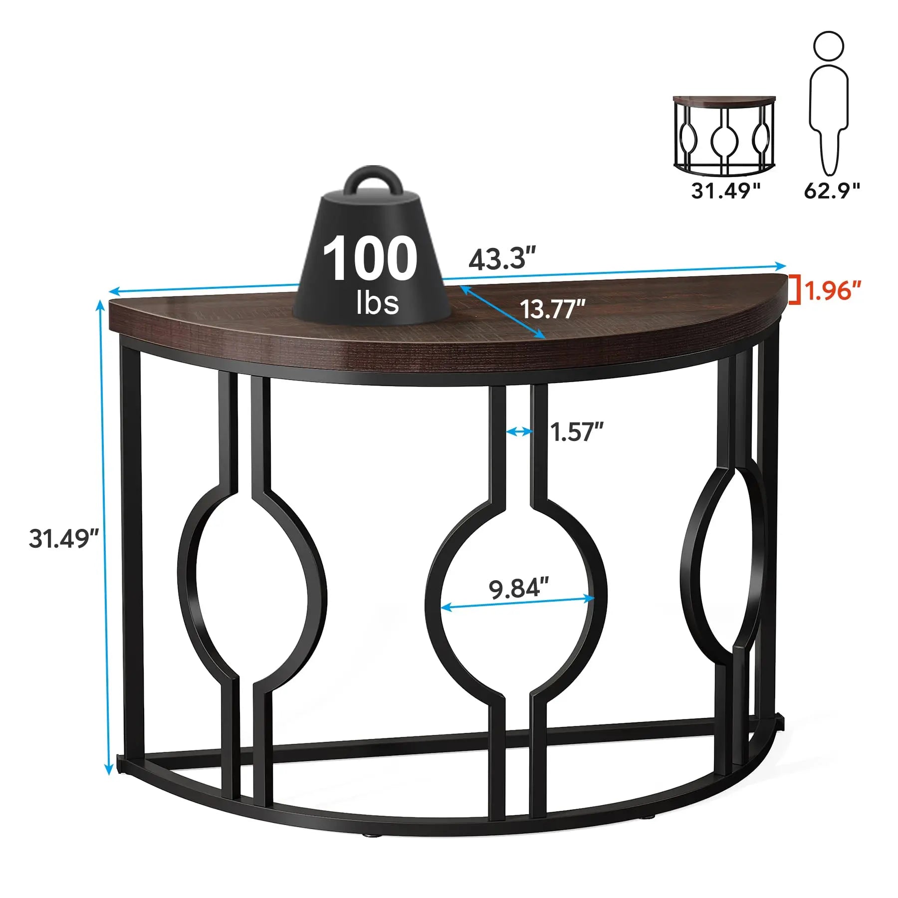 Geometric Base Half Moon Entryway Semi Circle Wood Table