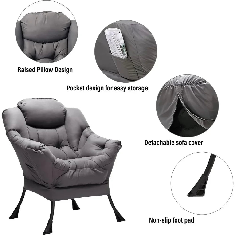 Lazy Ottoman Armrests Side Pocket Cushion Chair