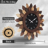 Circular Flower Sun Battery Powered Farmhouse Wood Wall Clock