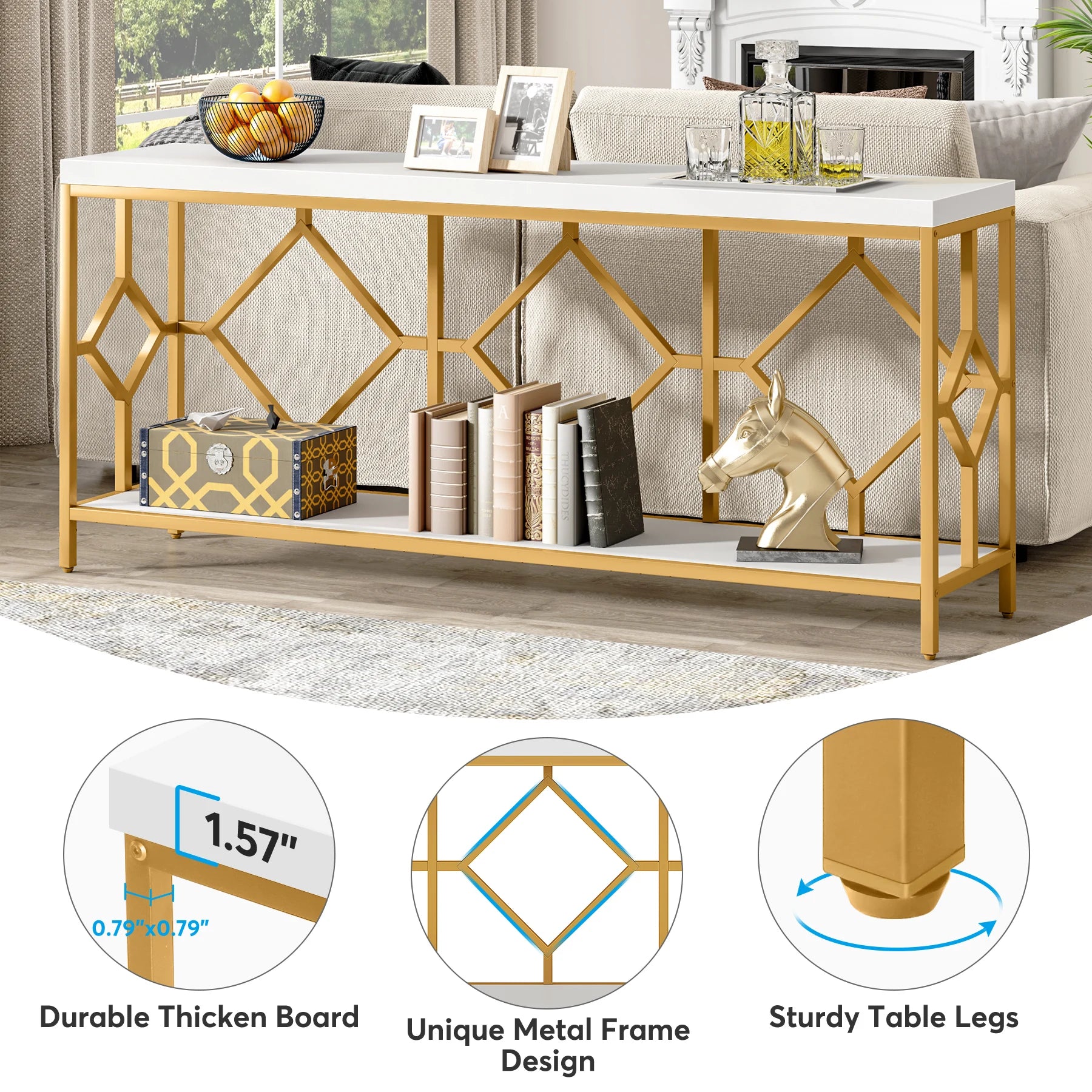 2 Tier Console Storage Open Shelves Behind Couch Table