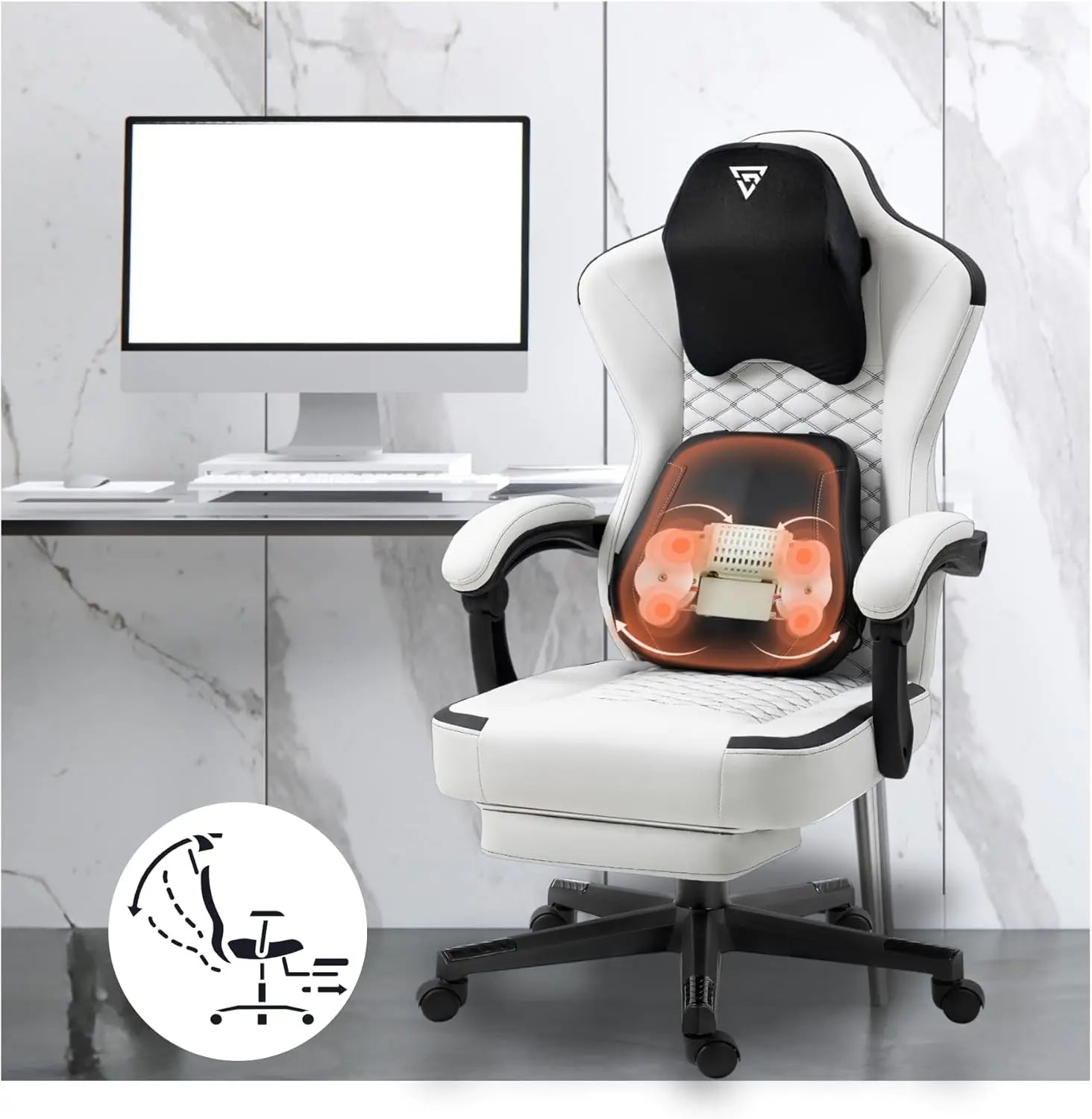 Ergonomic Gaming Heat Massage Lumbar Support Chair