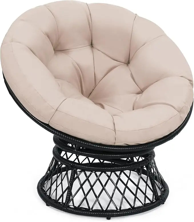 Round 360° Swivel Rattan Thick Cushion Chair