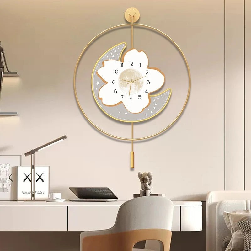 Moon and Flower Artistic Pendulum Wall Clock