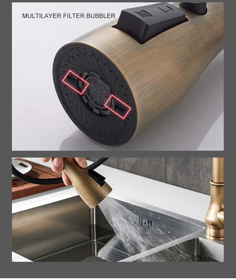 3 Water Modes Pull Out Tap Sprayer Kitchen Faucet
