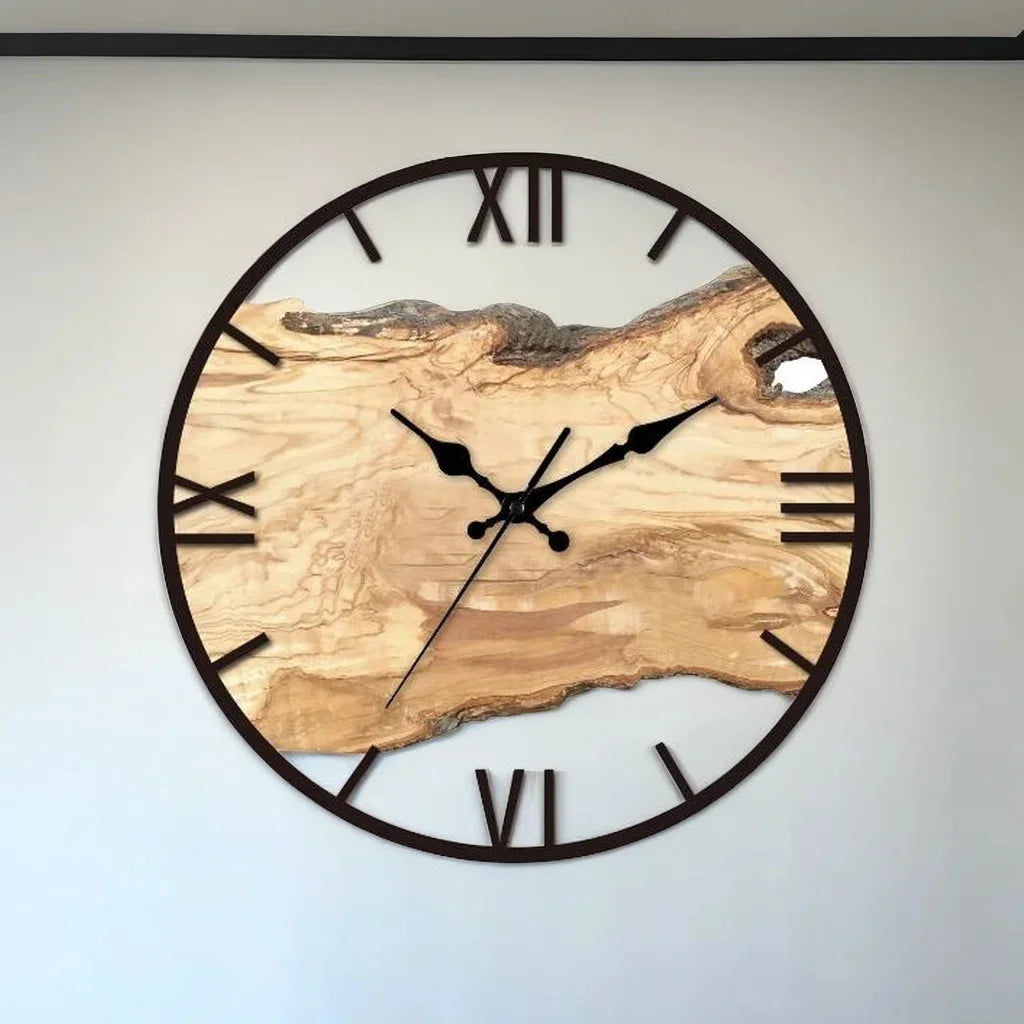 Transparent Acrylic Wood Water Painting Silent Movement Wall Clock