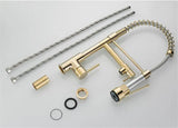 Dual Spout Handles Pull Down Deck Mounted Kitchen Sink Faucet