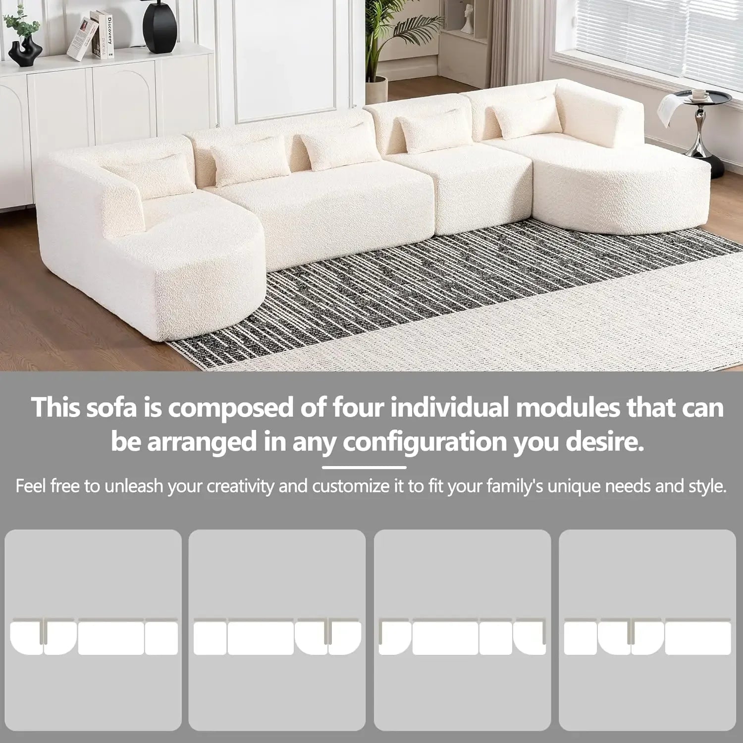 Modular Sectional L Shaped Boucle Fabric Modern Upholstered Sofa