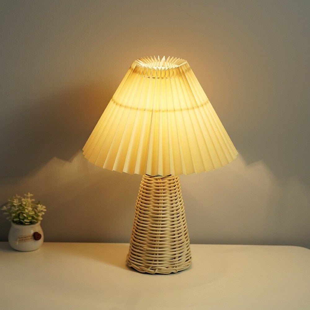 Pleated Rattan Dimmable Table Lamp