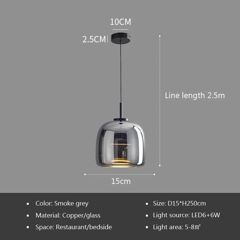 Nordic Glass Smoke Hanging Modern Pendant Lamp