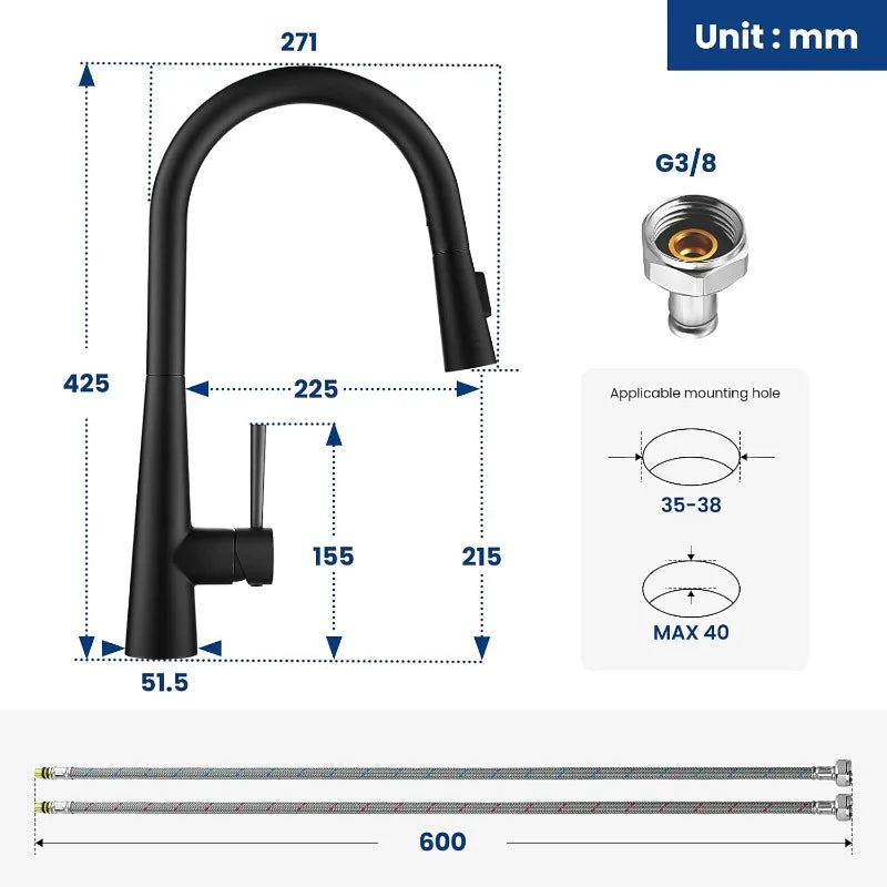 360° Rotation Sprayer Extendable 3 Jet Kitchen Faucet