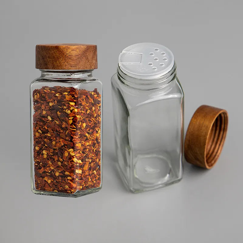 Square Glass Jars Kitchen Seasoning and Spice Bottles
