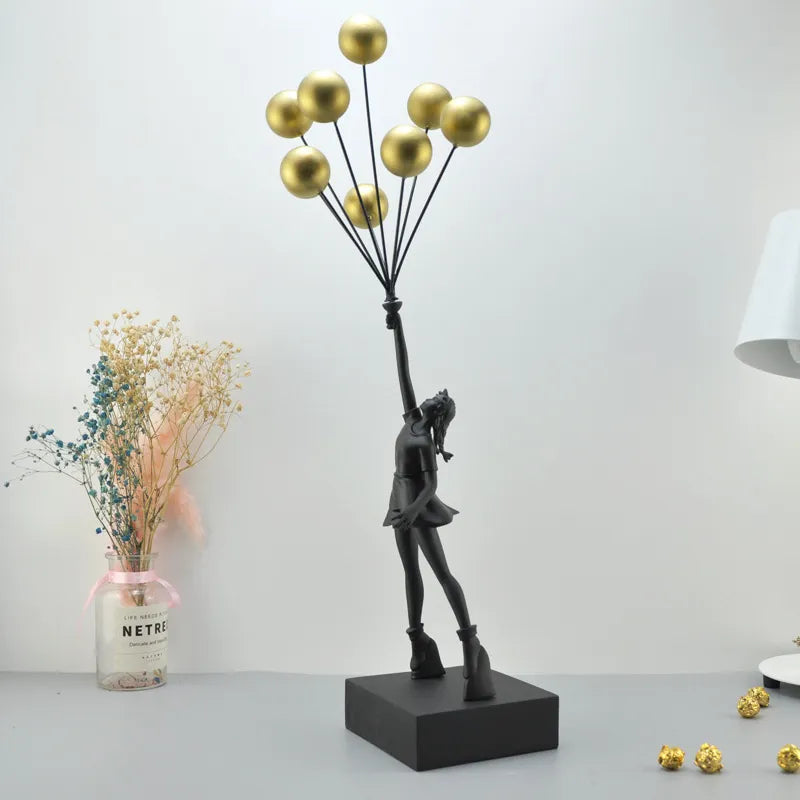 Resin Decoration Girl Statue With Flying Balloon