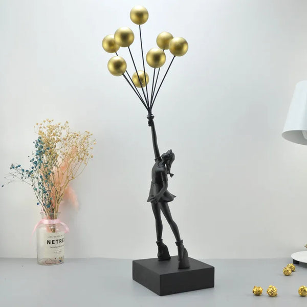 Resin Decoration Girl Statue With Flying Balloon