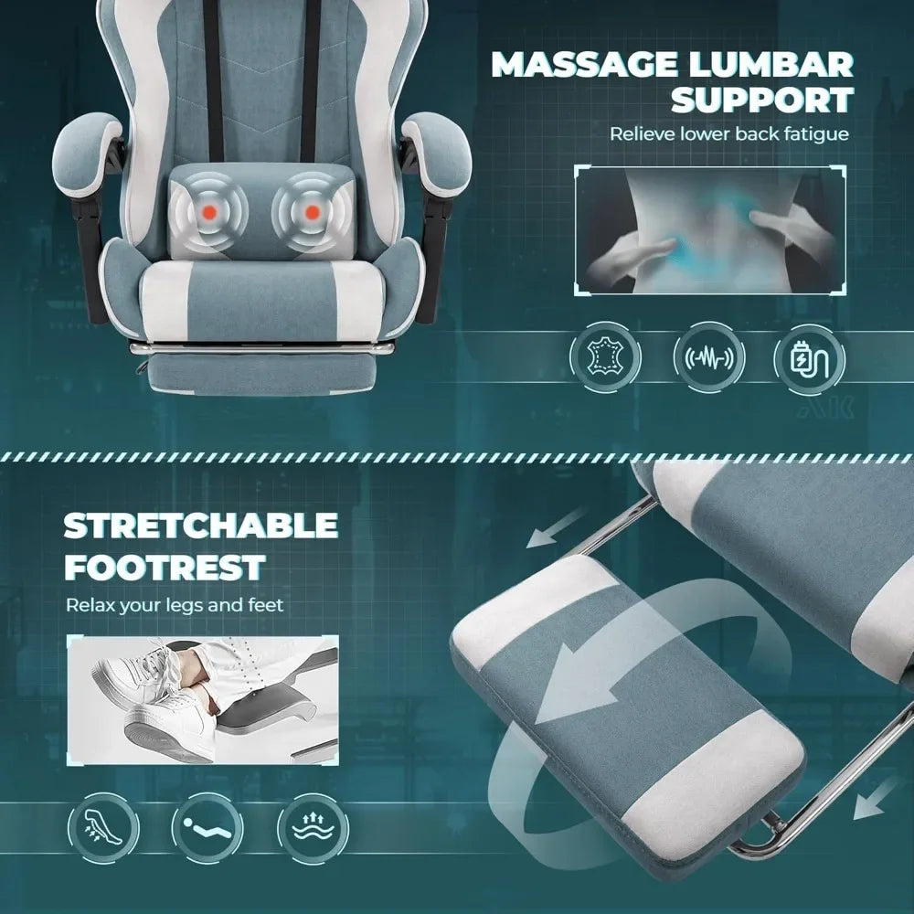 Gaming Footrest Massage Lumbar Support Office Chair