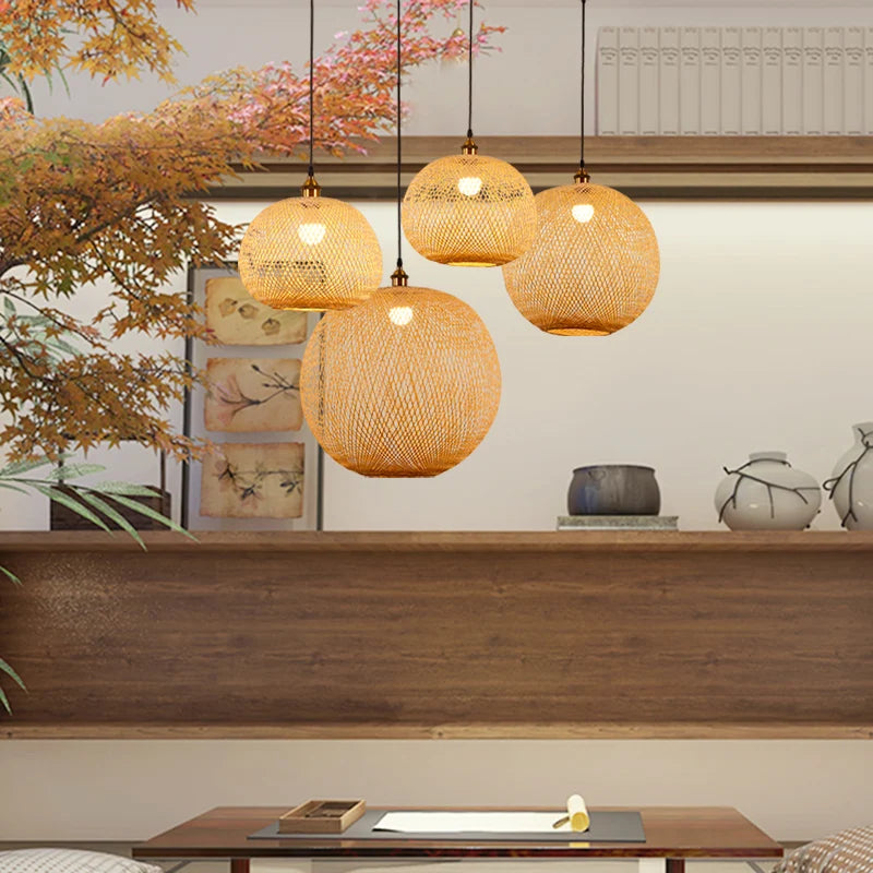 Bamboo Weaving Spherical Pendant Lamp