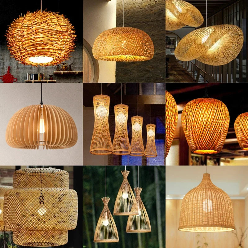Bamboo Chandelier Pendant Wood Ceiling Lamp