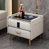 Modern LED Nightstand with Charger Drawers with Key