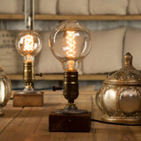 Industrial LED With Switch Wood Base Desk Lamp