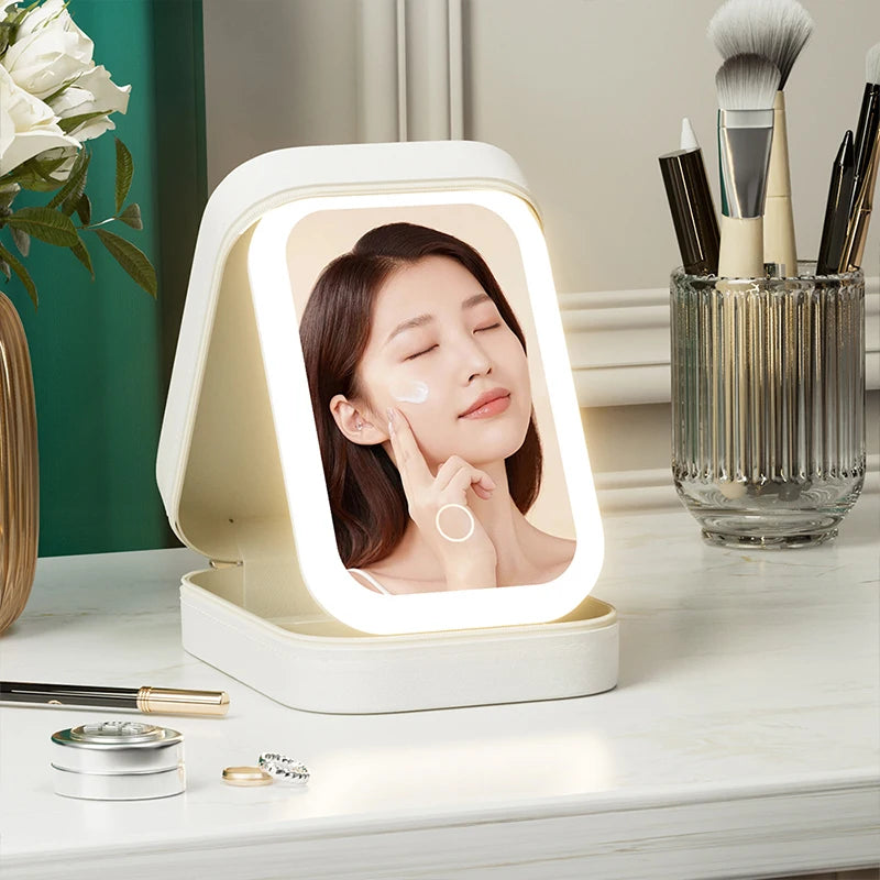 Portable Cosmetic Storage Box with Waterproof Lighted Mirror