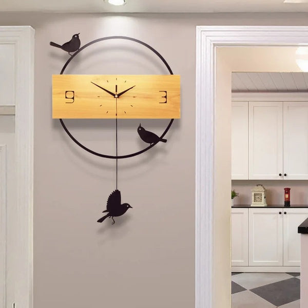 Modern Minimalist Wooden Wall Clock with Pendulum