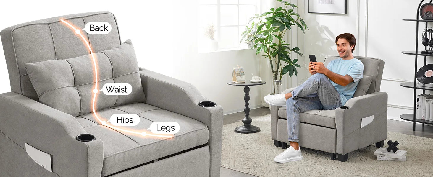 Sleeper 3 in 1 Convertible Bed Adjustable Recliner Sofa