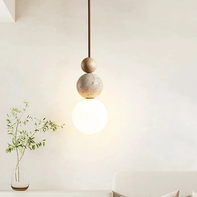 Bedside Led Chandelier Stone Wood Pendant Lamp