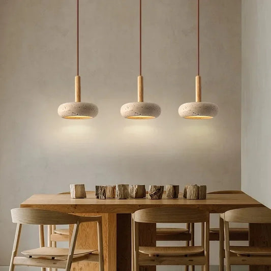 LED Pendant Light Modern Stone Wood Lamp