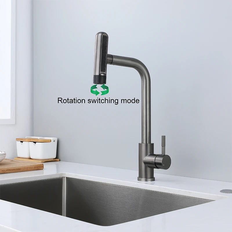 Retractable Pull Out Rotation Stream Sprayer Head Sink Faucet