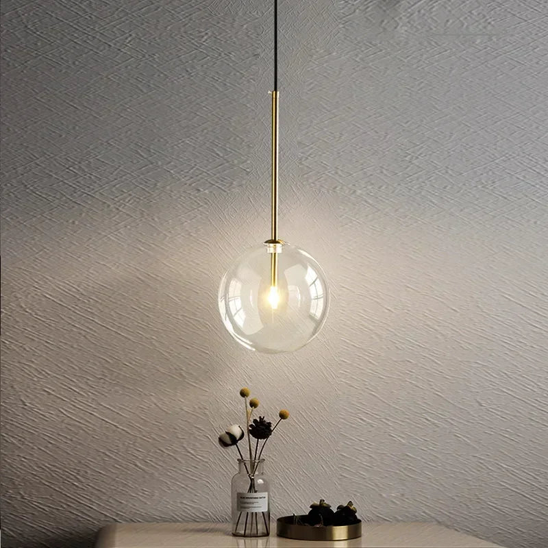 Clear Glass Ball Bedside Pendant Hanging Lamp
