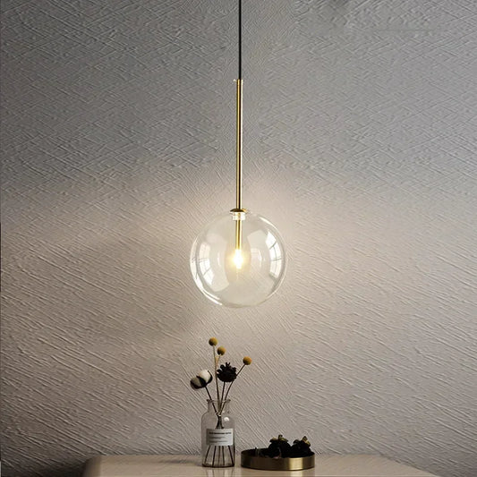 Clear Glass Ball Bedside Pendant Hanging Lamp