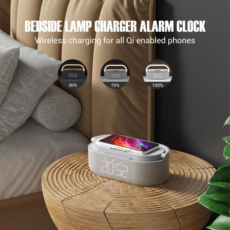 New Digital Wireless Charger FM Bluetooth Alarm Clock