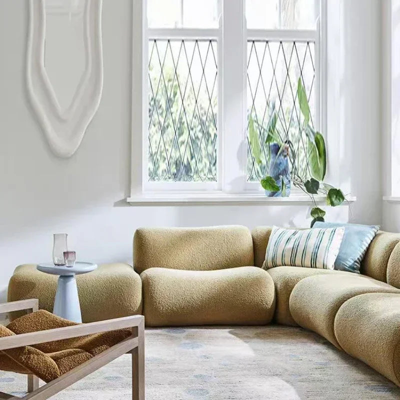 L Shaped Velvet Ottoman Corner Compressed Sofa