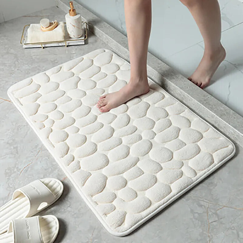 Cobblestone Embossed Absorbent Bathroom Rug Non-Slip Doormat