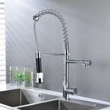 Dual Spout Handles Pull Down Deck Mounted Kitchen Sink Faucet