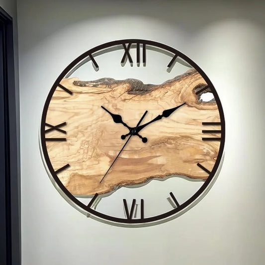 Transparent Acrylic Wood Water Painting Silent Movement Wall Clock