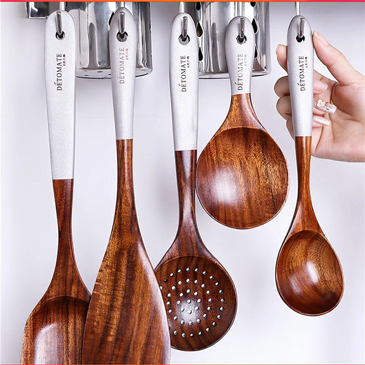 Solid Wood Kitchen Tool Set Spoons Spatulas