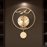 Wall Clock with Pendulum Golden Metal Bird Decoration