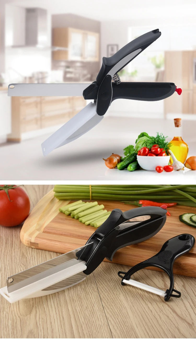 2 In 1 Multi Kitchen Tool Knife Stainless Steel Cutting Scissors