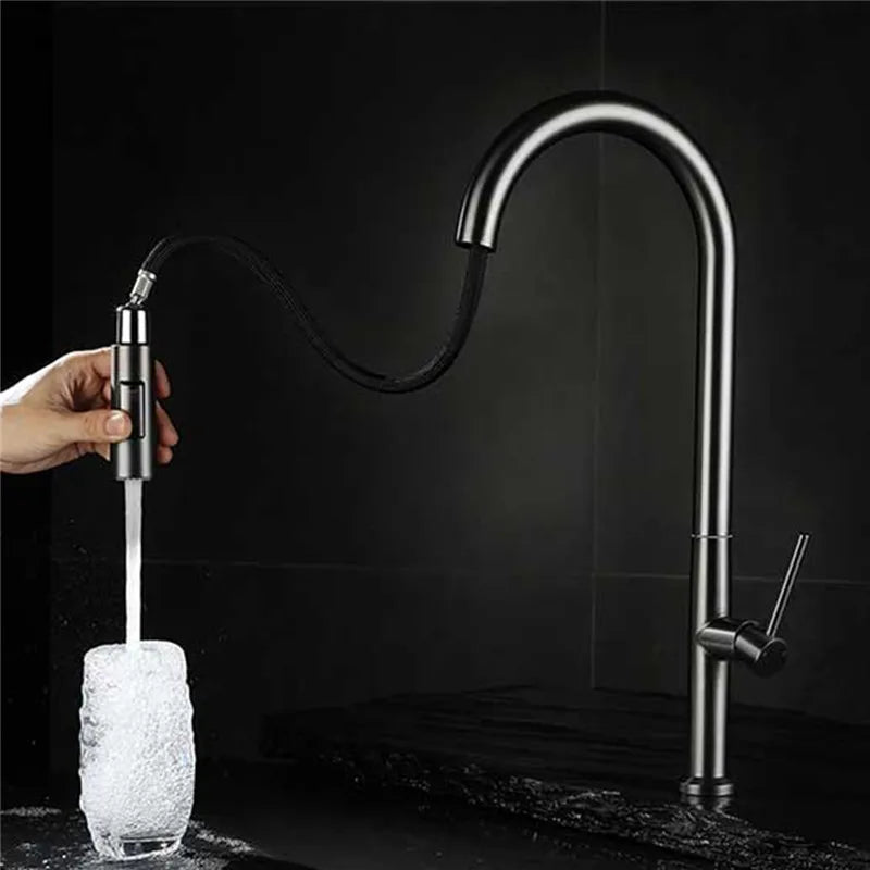 360 Rotation Pull Out Deck Mounted Sink Kitchen Faucet