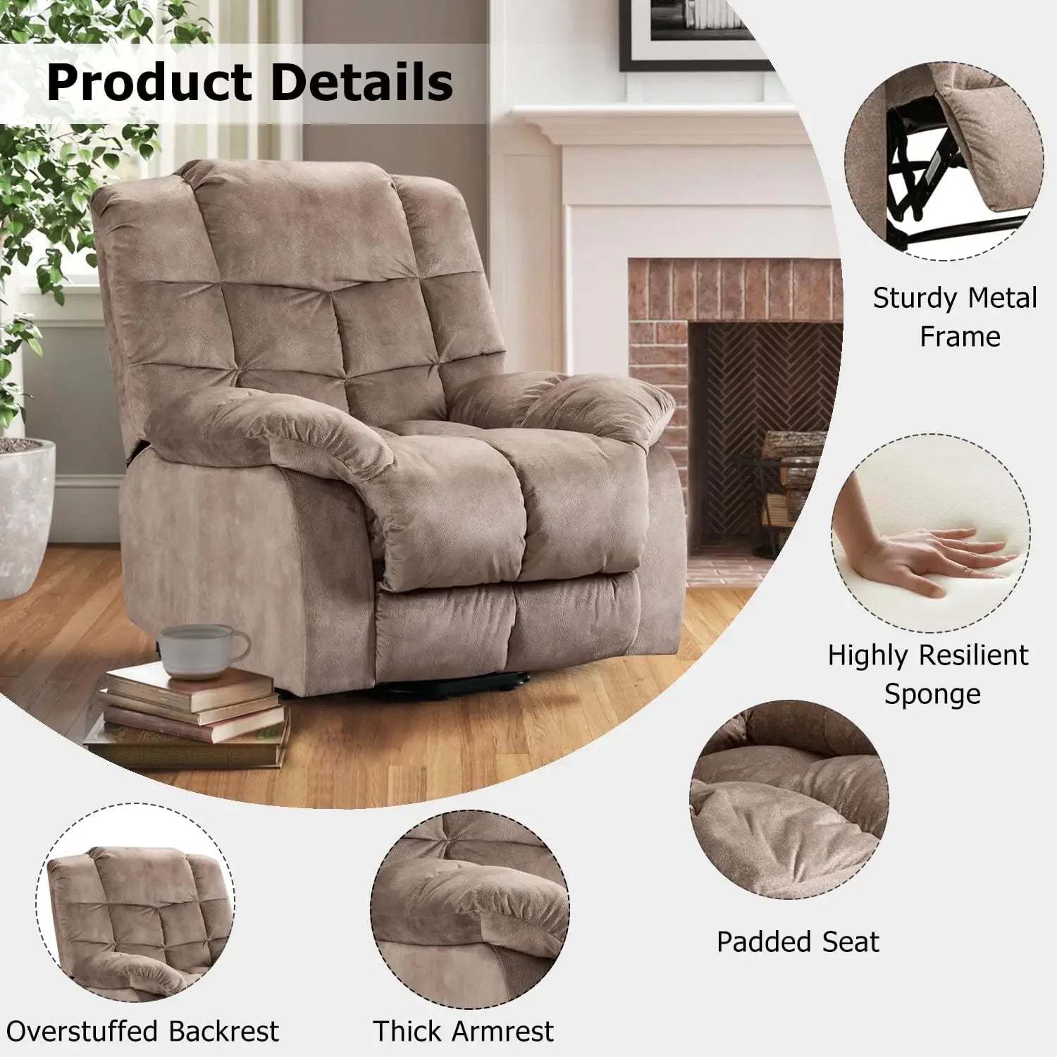 Overstuffed Backrest Reclining Footrest Padded Seat Sofa