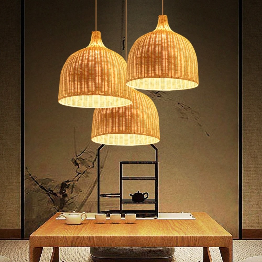 Bamboo Pendant Hand Knitted Chinese Style Lamps