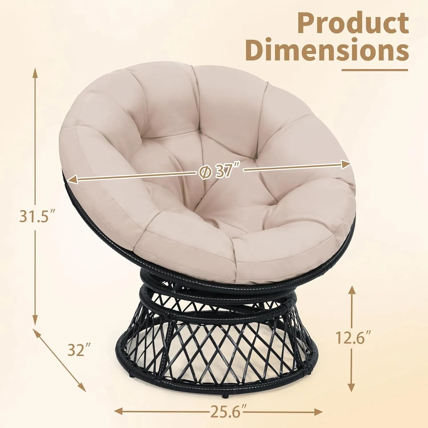 Round 360° Swivel Rattan Thick Cushion Chair