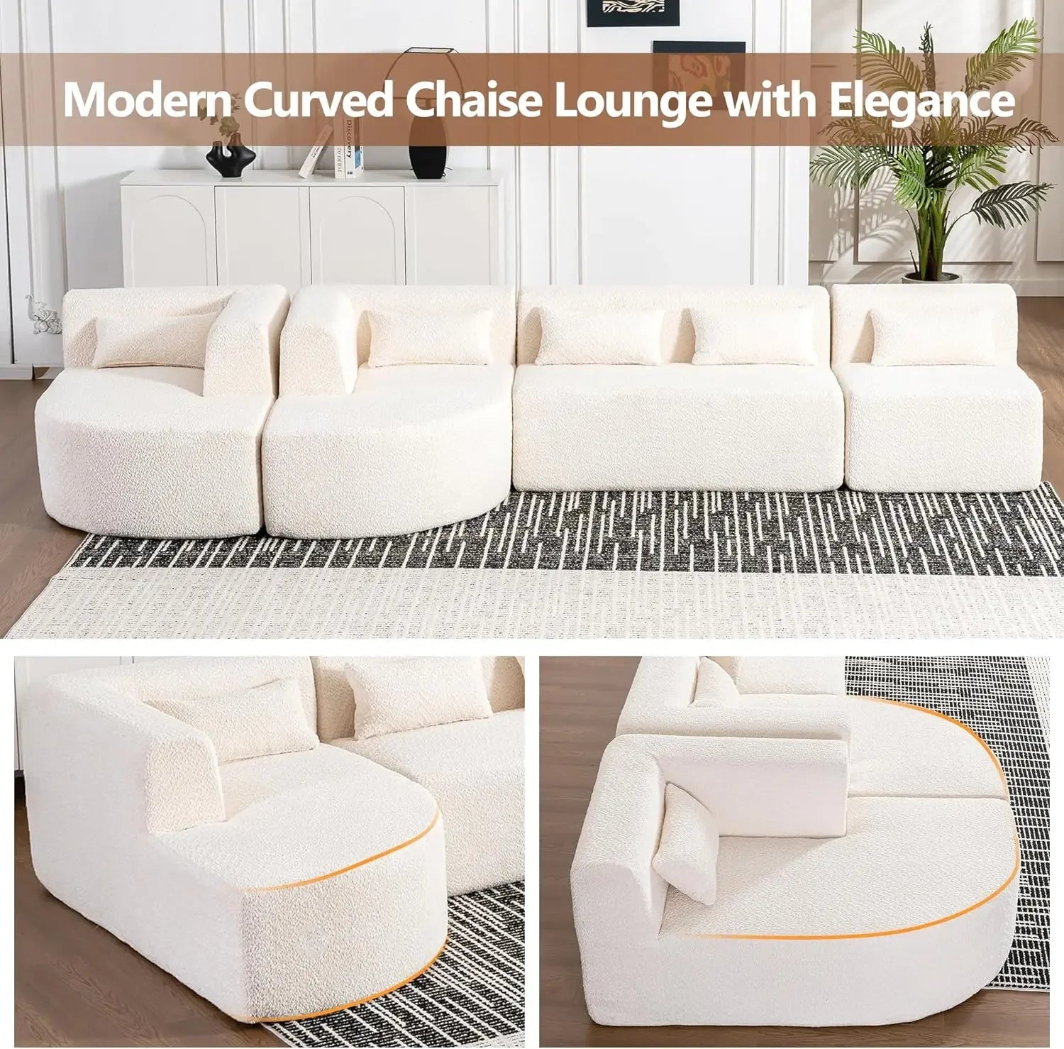 Modular Sectional L Shaped Boucle Fabric Modern Upholstered Sofa